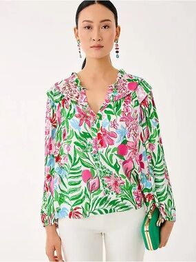 🩷💚❤️NWT Lilly Pulitzer Large Japhia Long Sleeve Top Multi Glowing Gardens